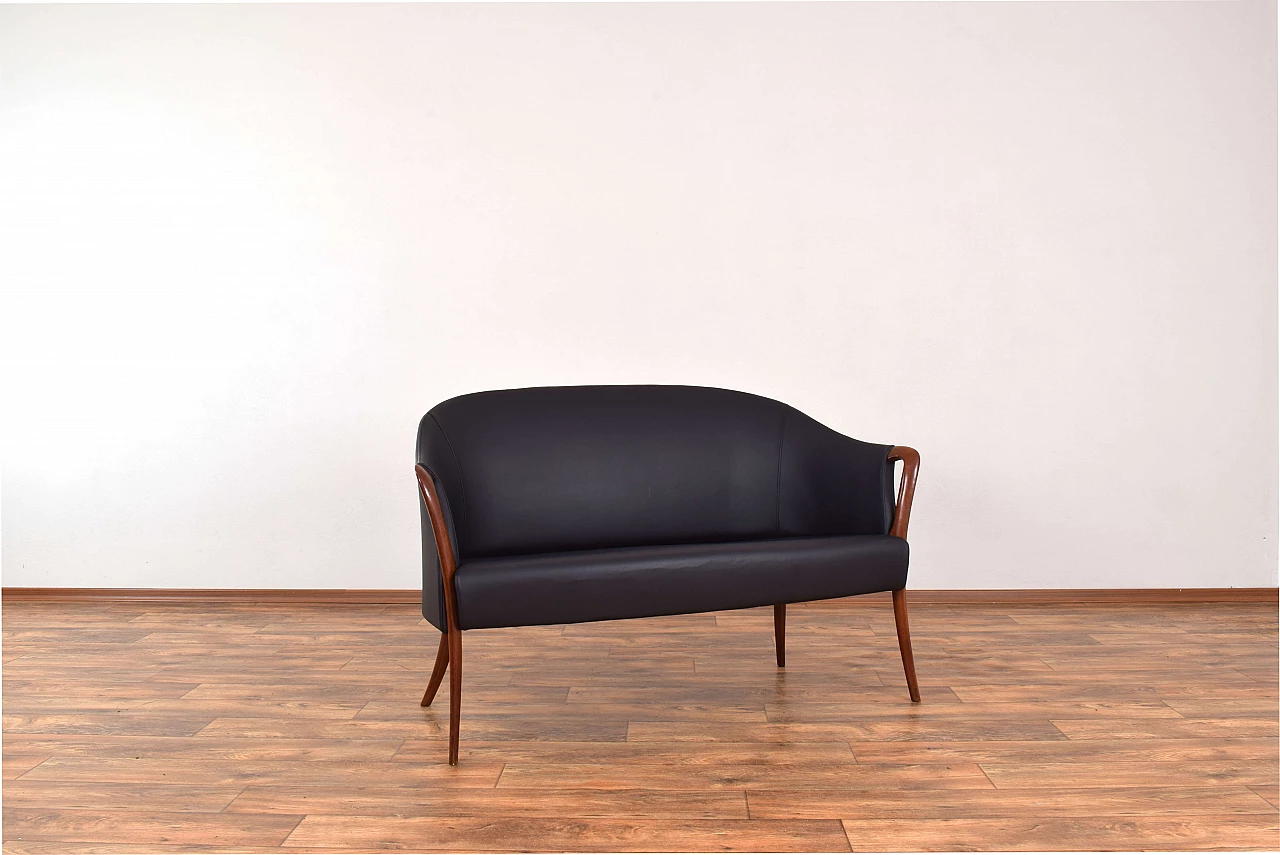 Solid beech and black leather sofa, 1960s 2