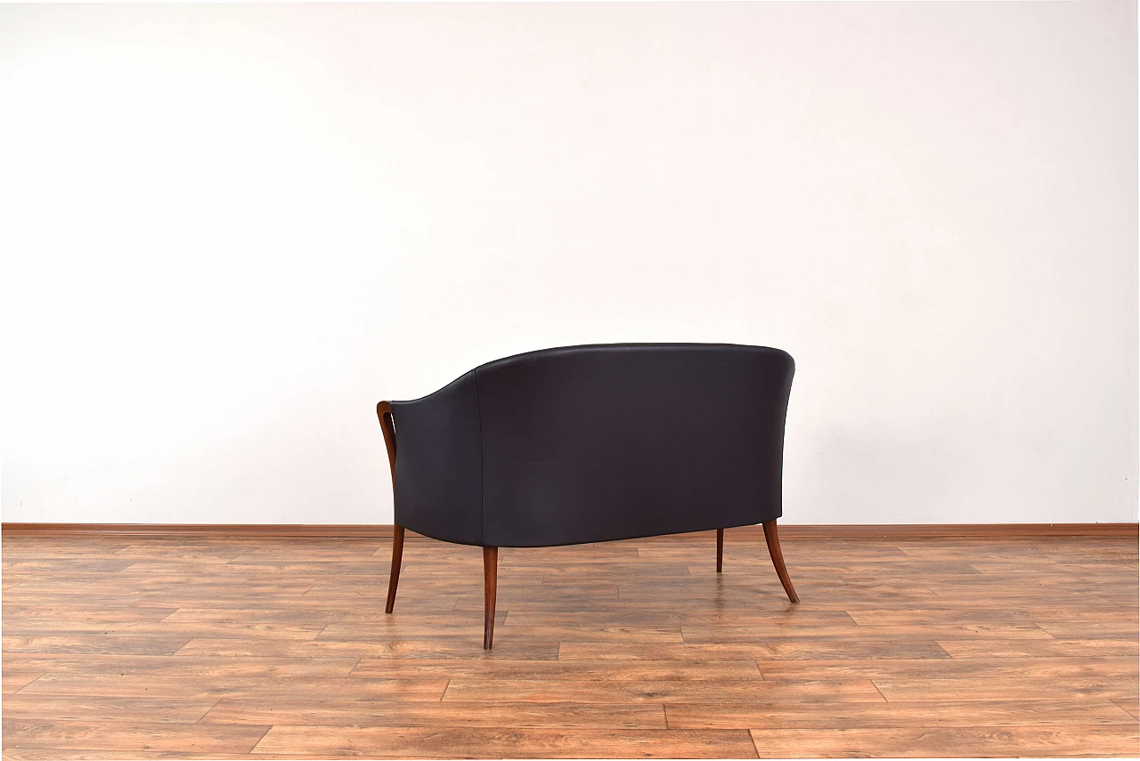 Solid beech and black leather sofa, 1960s 6
