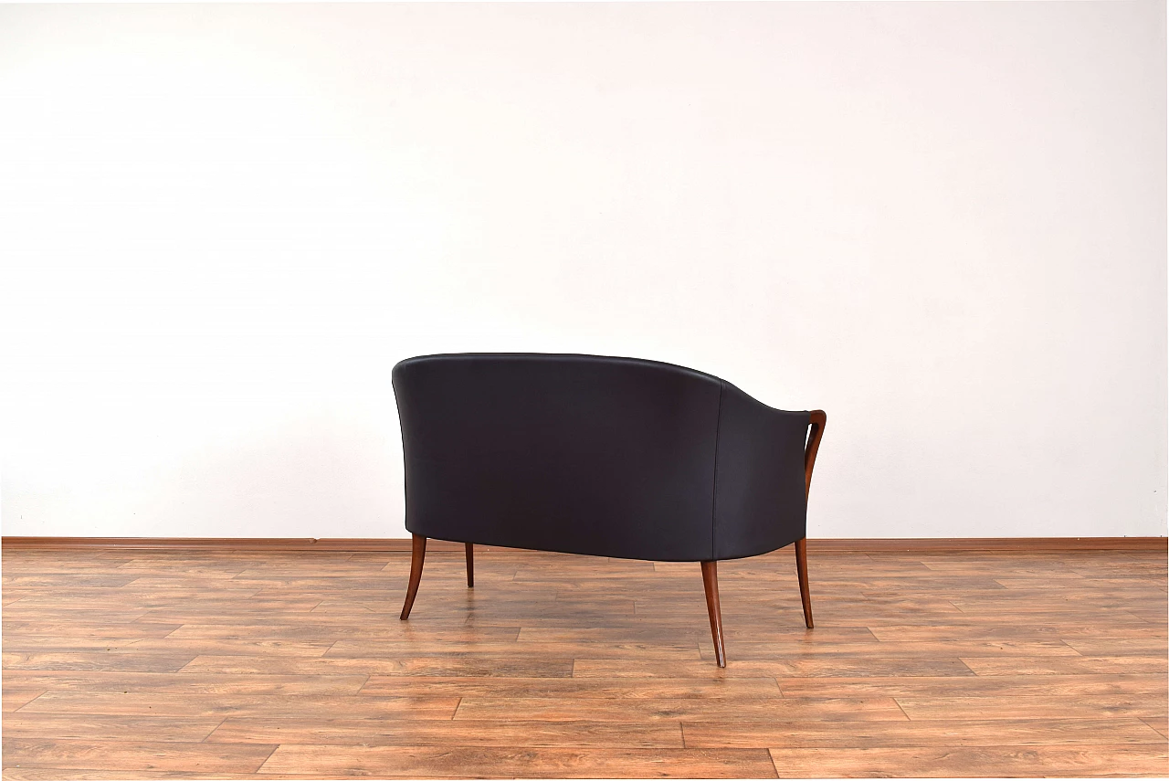 Solid beech and black leather sofa, 1960s 7