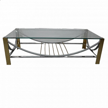 Brass and steel coffee table with glass top, 1980s