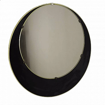 Specchio rotondo con bordo in alluminio, anni '70