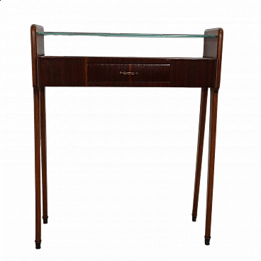Console table with beech feet and mahogany and crystal frame, 1960s