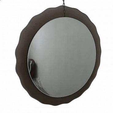 Specchio rotondo con cornice in vetro fumé, anni '70