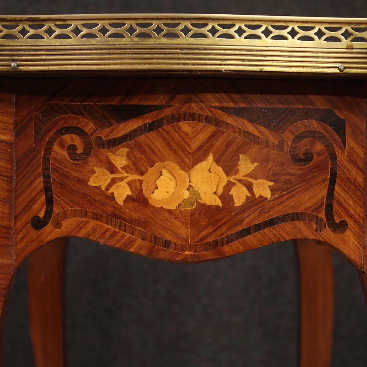 Inlaid side table with top adorned with gilded brass ring, 1960s 13