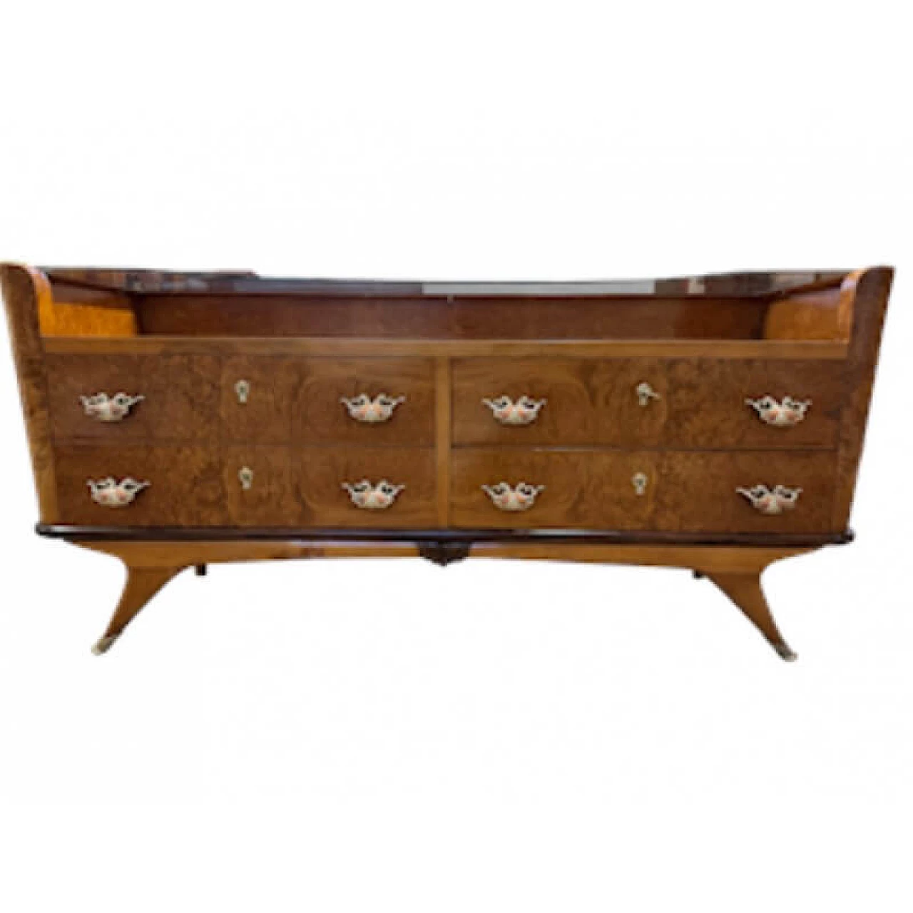 Birch-root chest of drawers with four drawer front and glass top, 1950s 1