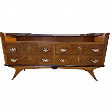 Birch-root chest of drawers with four drawer front and glass top, 1950s