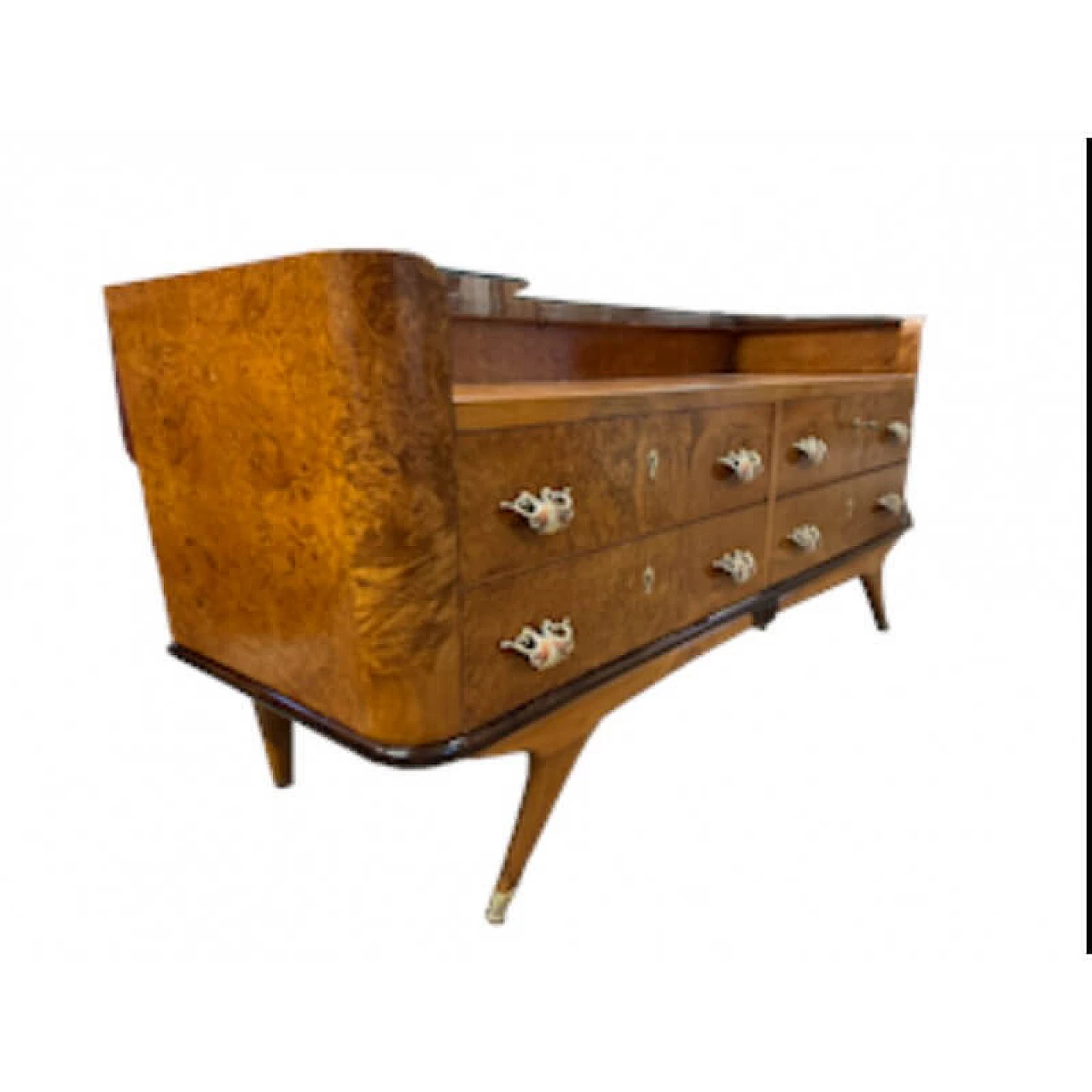 Birch-root chest of drawers with four drawer front and glass top, 1950s 2