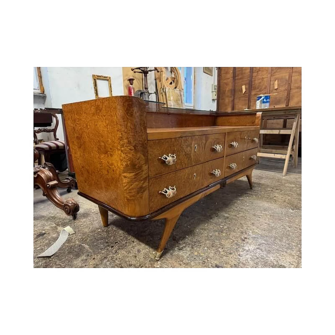 Birch-root chest of drawers with four drawer front and glass top, 1950s 12
