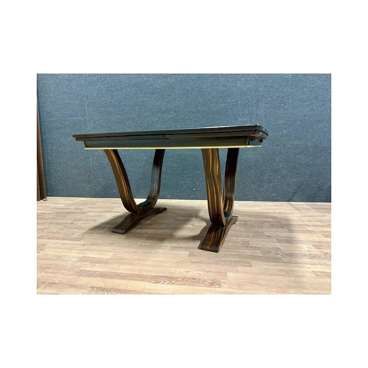 Extending Art Deco table in solid oak plated with Makassar ebony, 1930s 1