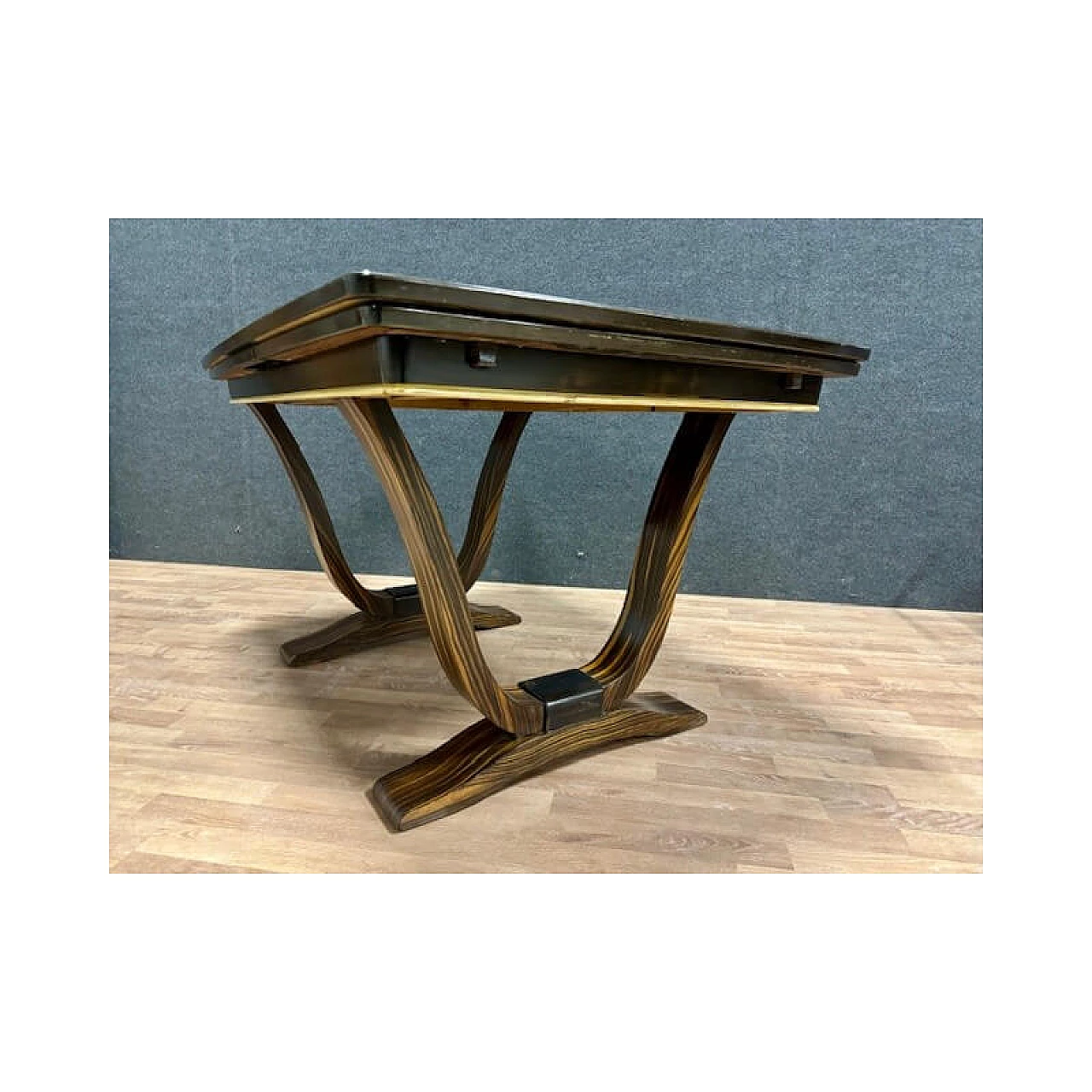 Extending Art Deco table in solid oak plated with Makassar ebony, 1930s 4