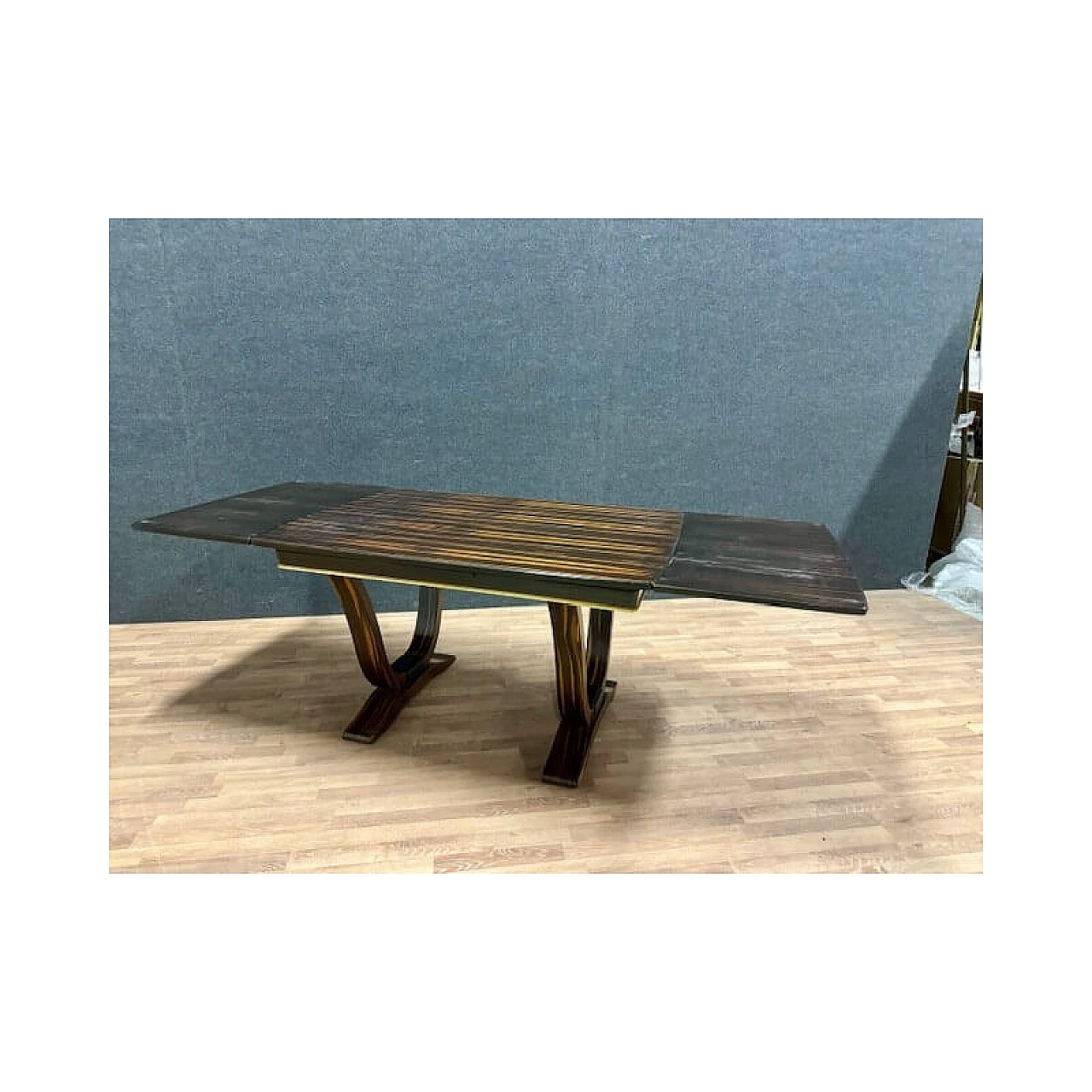 Extending Art Deco table in solid oak plated with Makassar ebony, 1930s 9