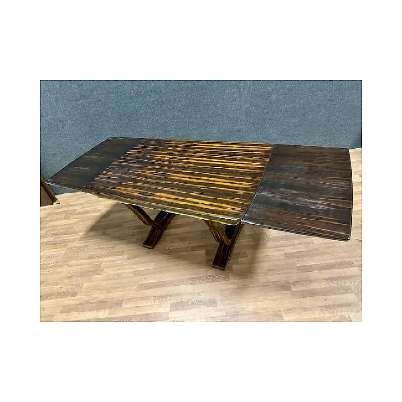 Extending Art Deco table in solid oak plated with Makassar ebony, 1930s 10