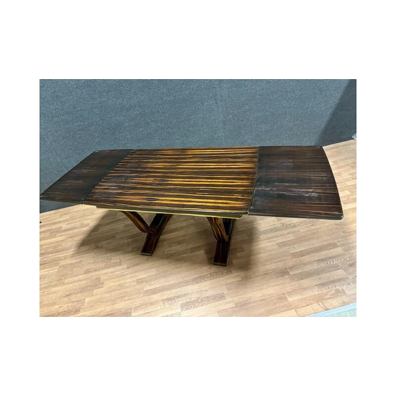Extending Art Deco table in solid oak plated with Makassar ebony, 1930s 11