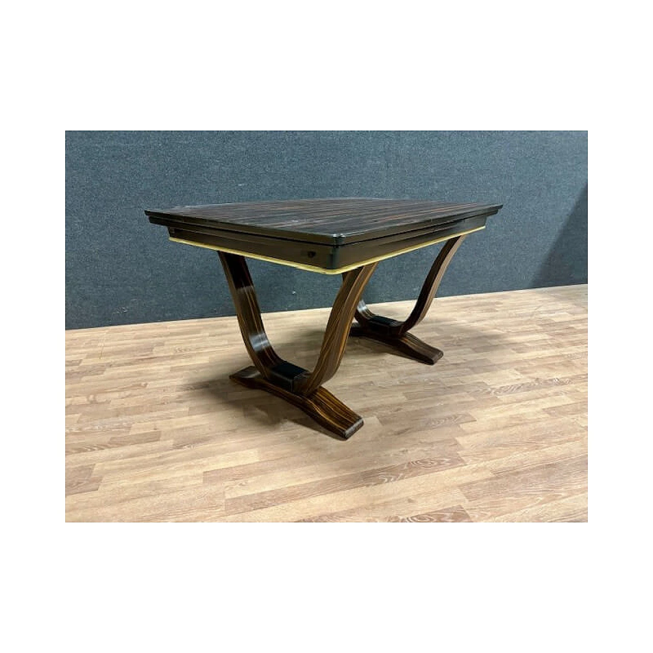 Extending Art Deco table in solid oak plated with Makassar ebony, 1930s 13