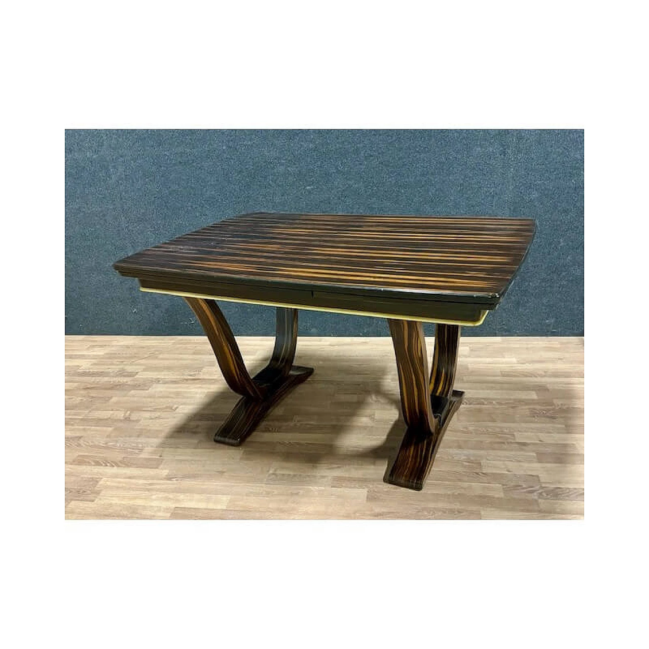 Extending Art Deco table in solid oak plated with Makassar ebony, 1930s 14