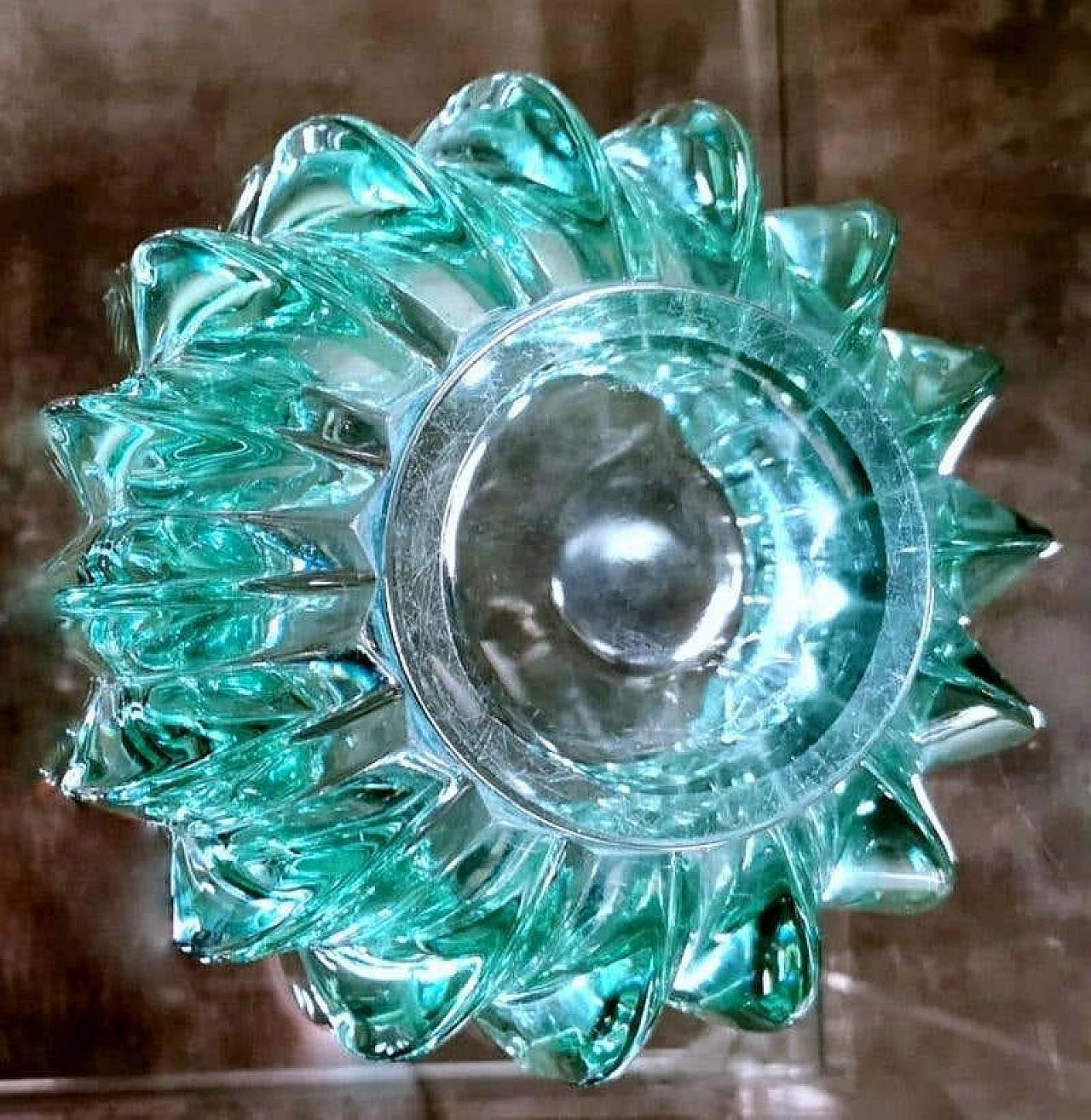 Art Deco bowl in green moulded glass by Pierre D'Avesn, 1930s 8