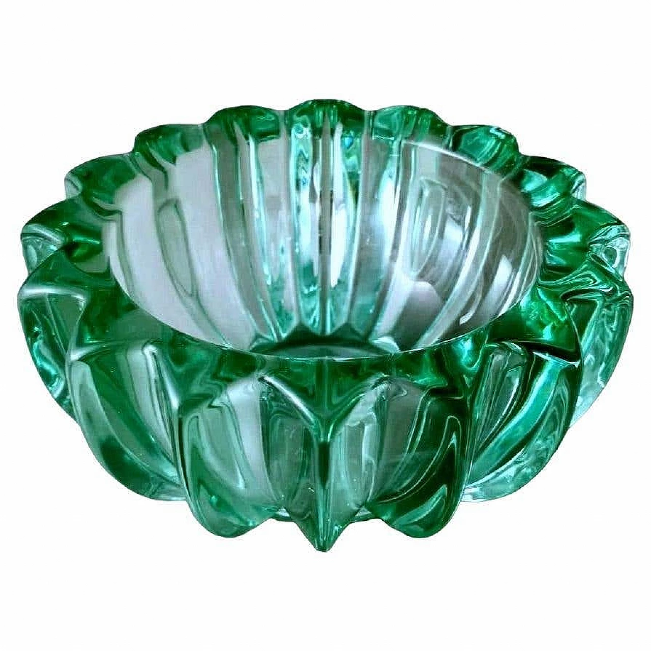 Art Deco bowl in green moulded glass by Pierre D'Avesn, 1930s 18