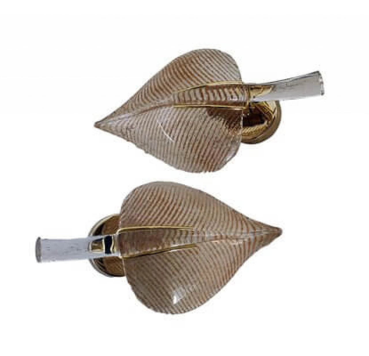 Pair of transparent and gilded Murano glass leaf wall lights, 1980s 3