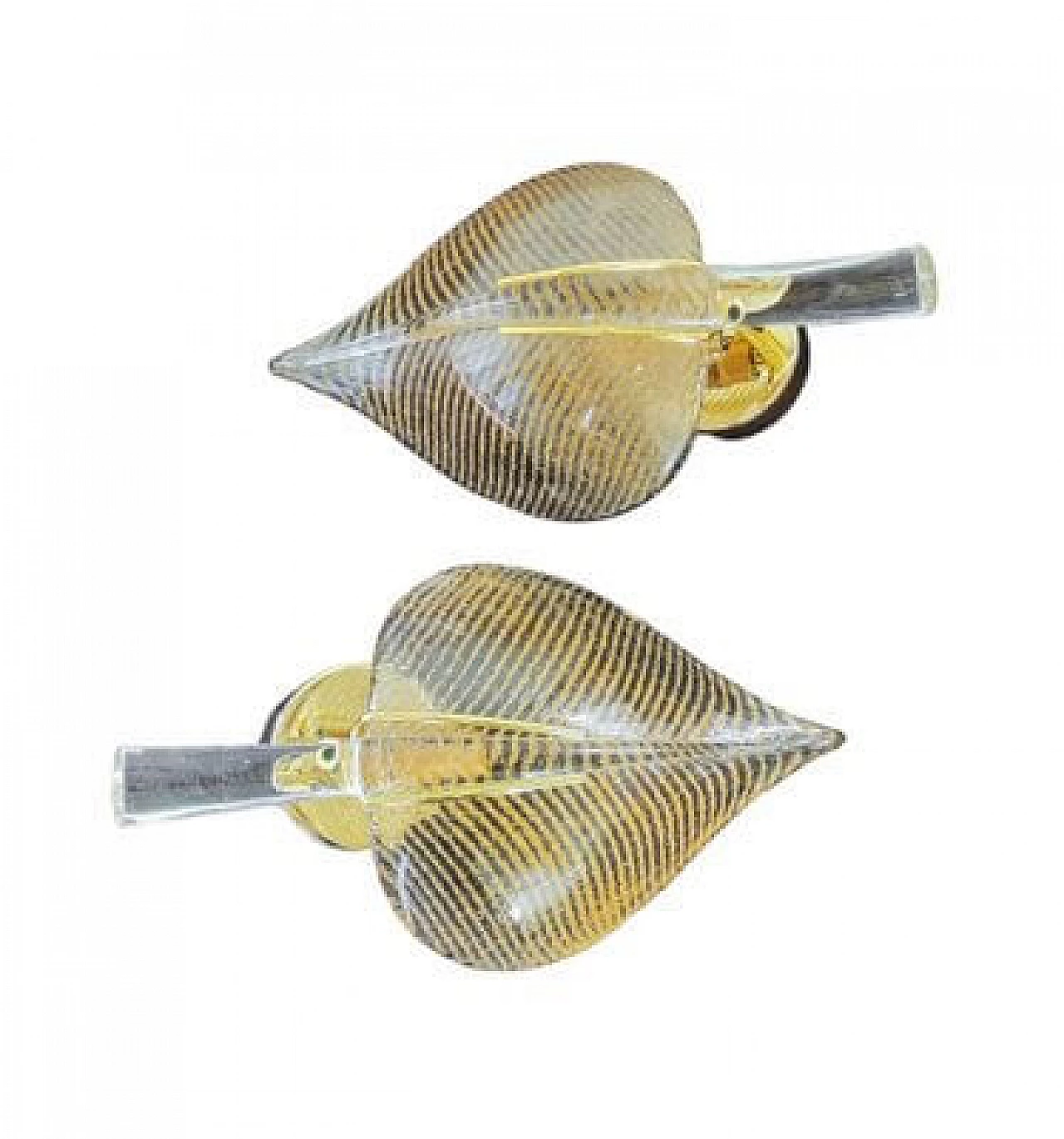 Pair of transparent and gilded Murano glass leaf wall lights, 1980s 4