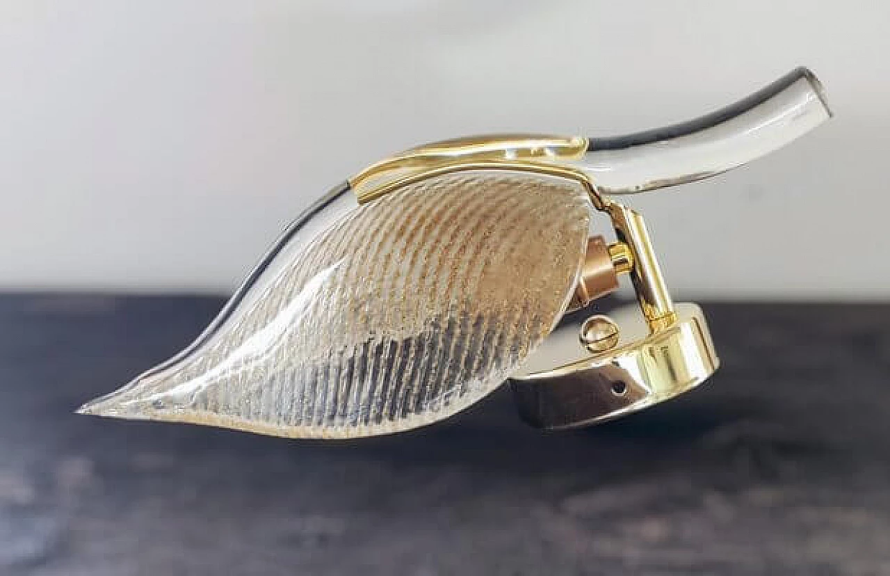Pair of transparent and gilded Murano glass leaf wall lights, 1980s 10