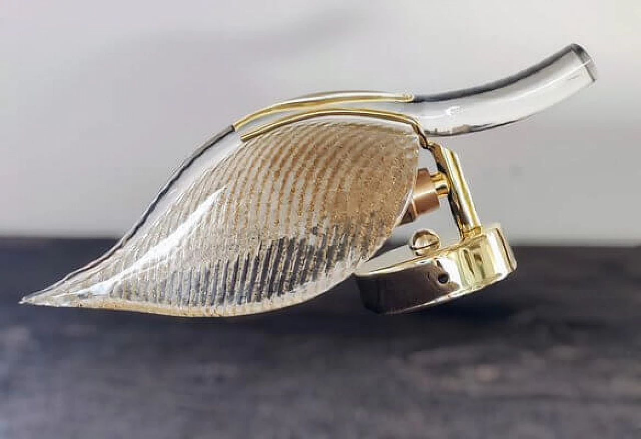 Pair of transparent and gilded Murano glass leaf wall lights, 1980s 24