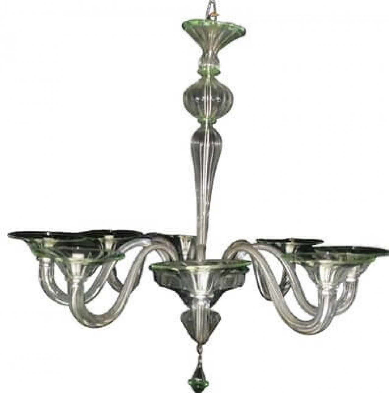 Transparent Murano glass chandelier with green details, 1980s 1