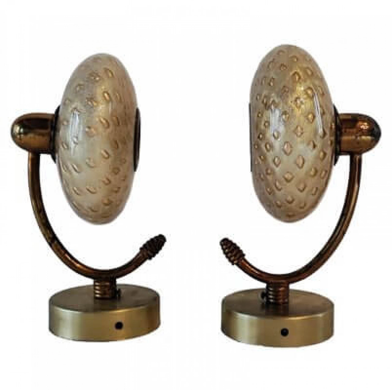 Brass-plated metal and Murano glass wall sconce, 1950s 4