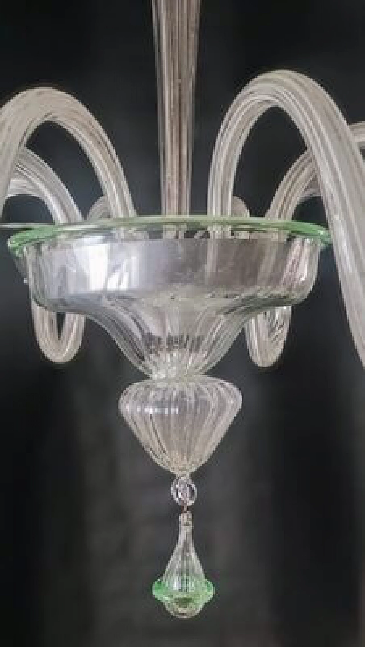 Lampadario in vetro di Murano trasparente con dettagli verdi, anni '80 4