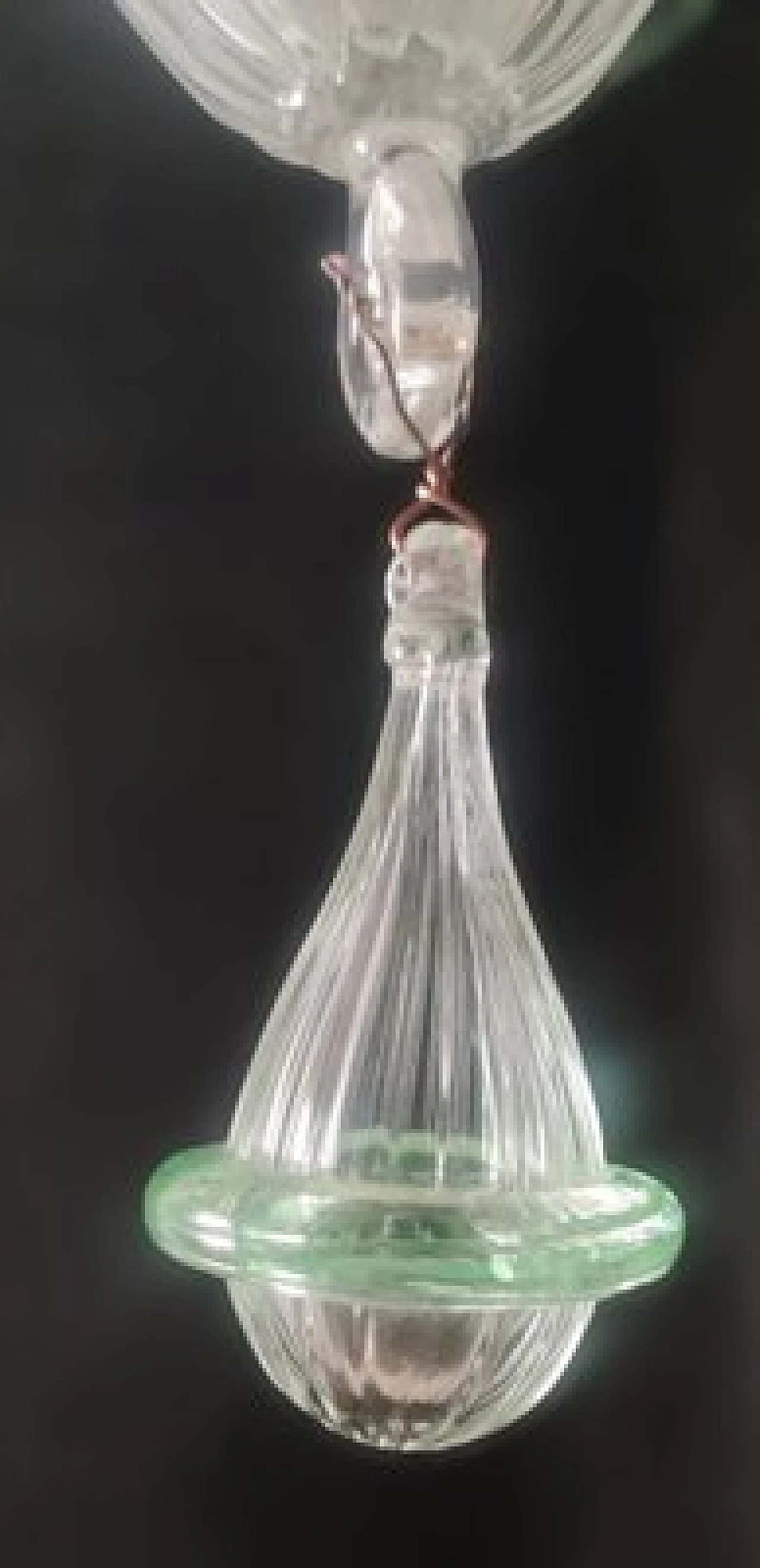 Transparent Murano glass chandelier with green details, 1980s 5