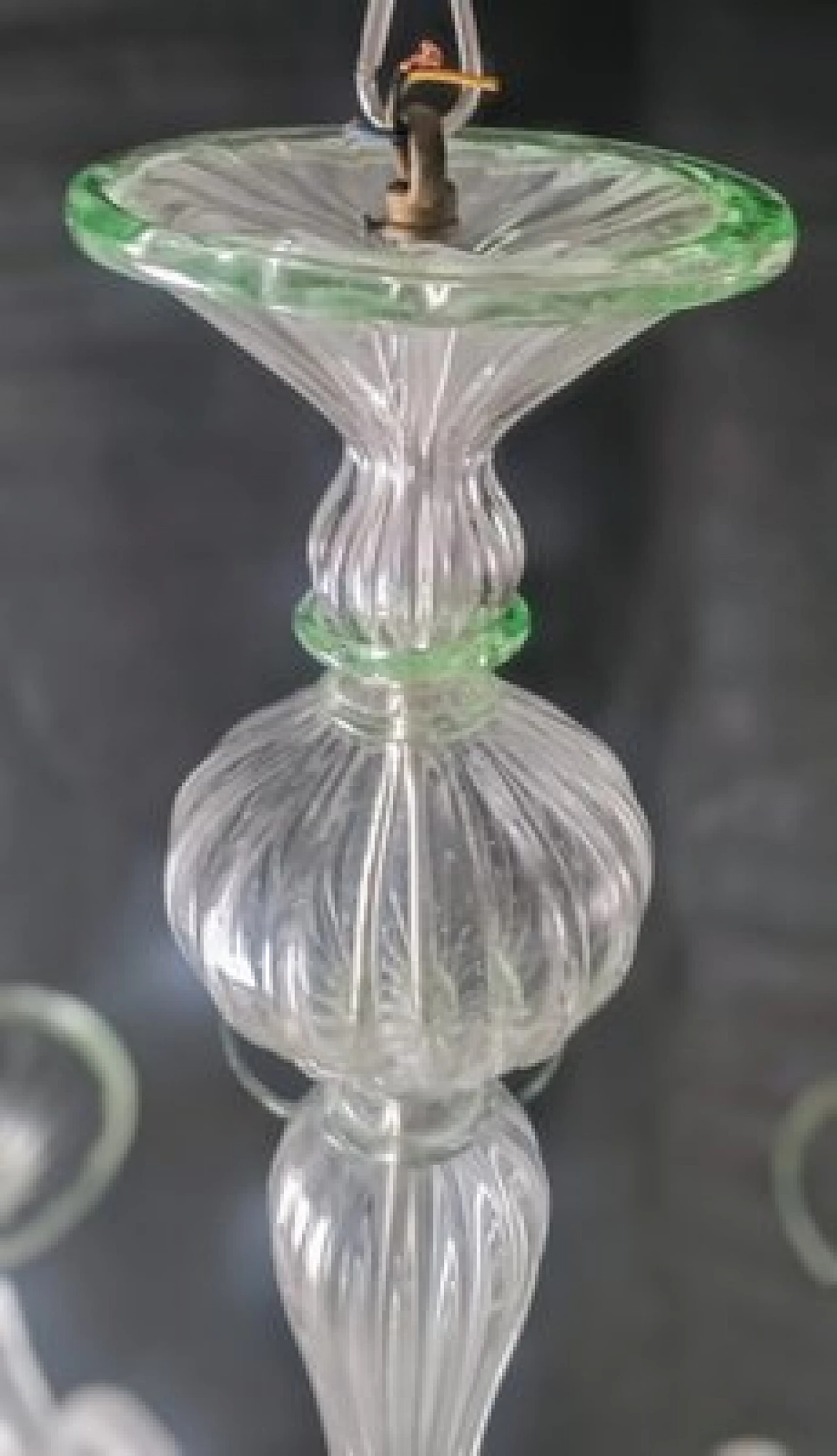 Transparent Murano glass chandelier with green details, 1980s 6