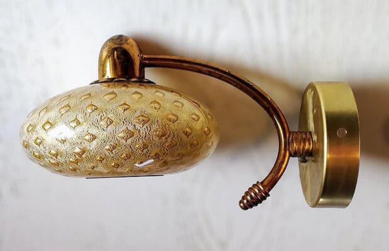 Brass-plated metal and Murano glass wall sconce, 1950s 9