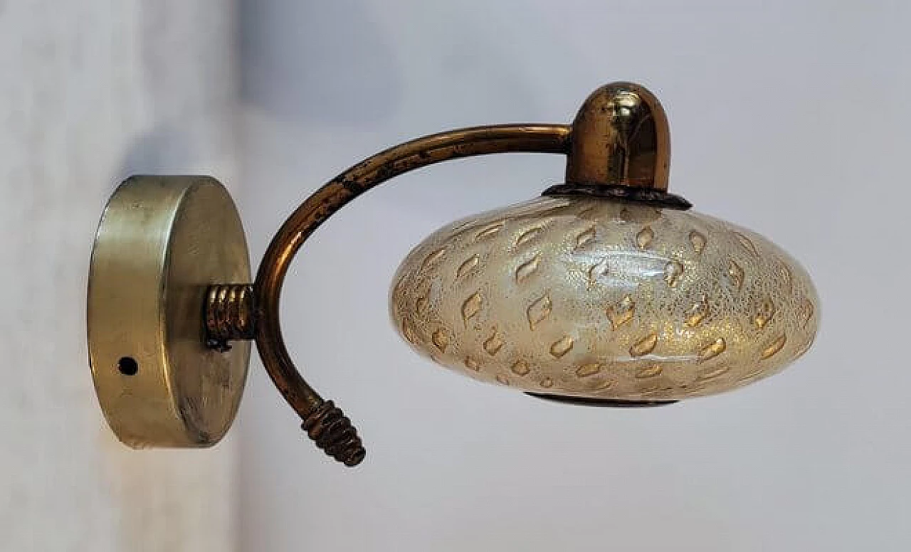 Brass-plated metal and Murano glass wall sconce, 1950s 10