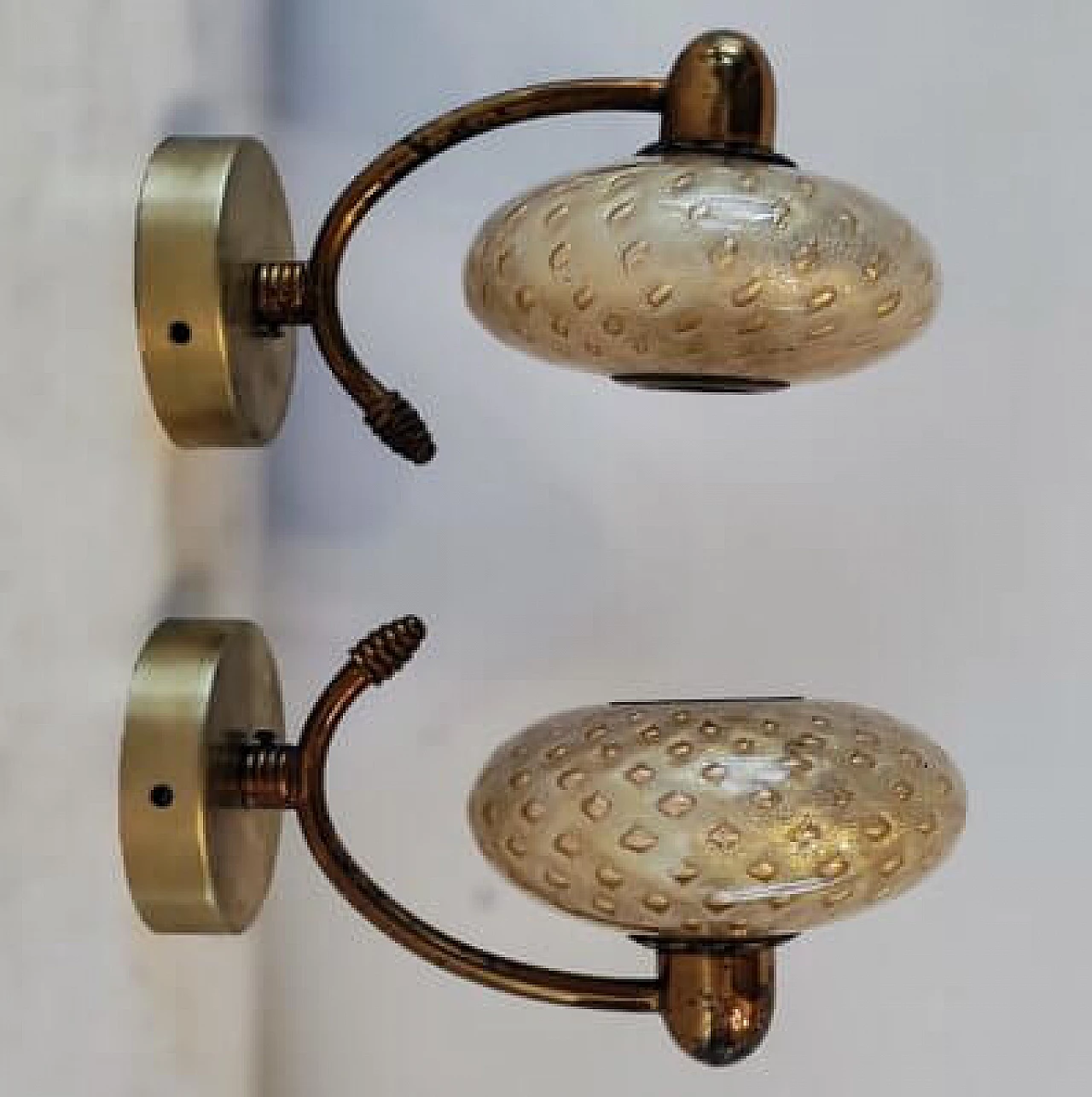 Brass-plated metal and Murano glass wall sconce, 1950s 16