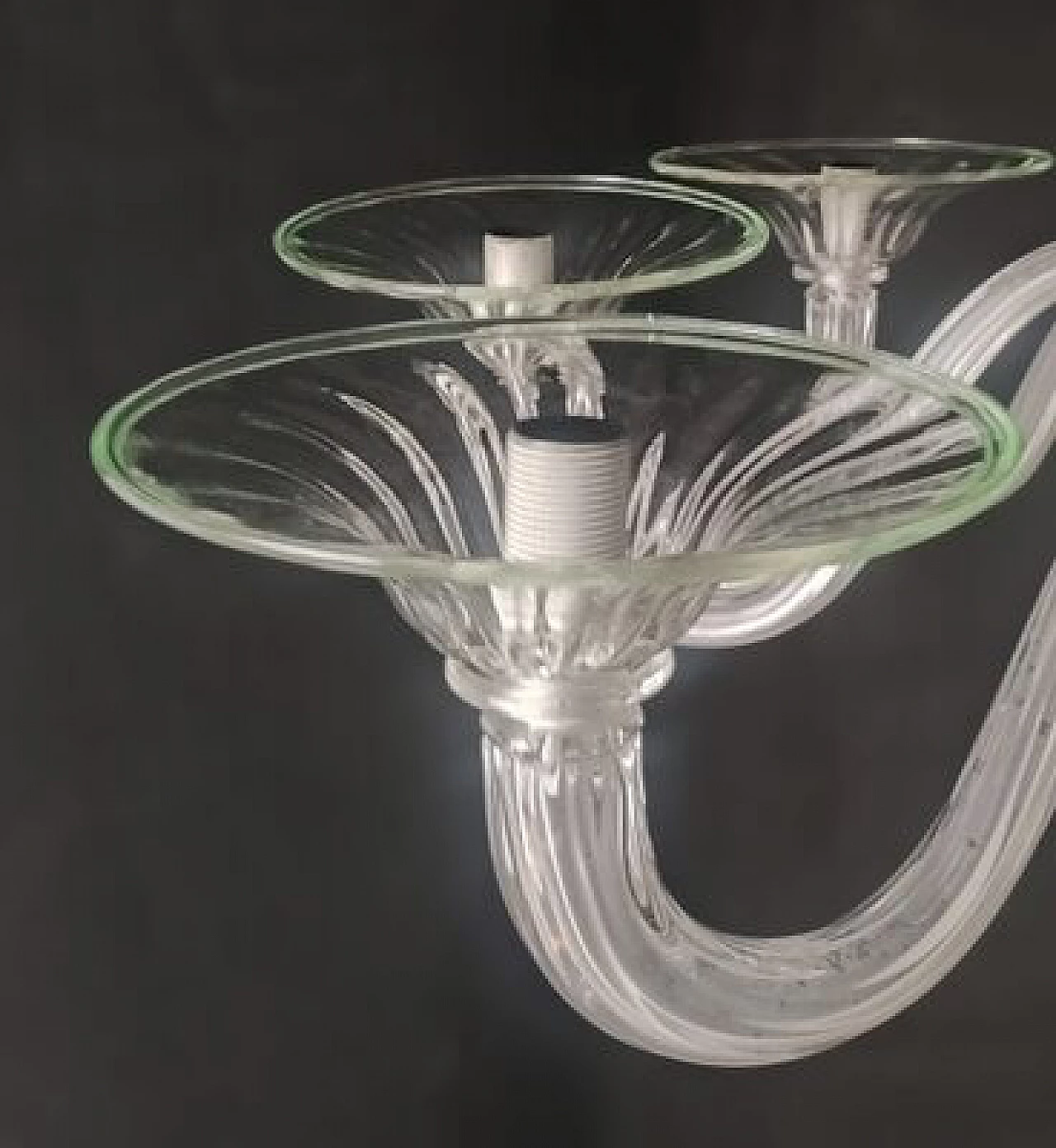 Transparent Murano glass chandelier with green details, 1980s 14
