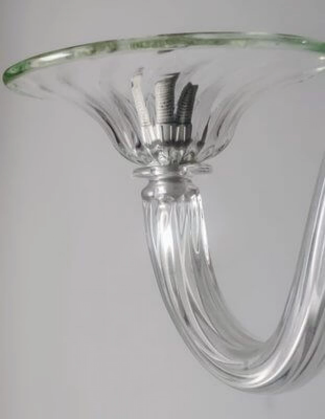 Transparent Murano glass chandelier with green details, 1980s 20