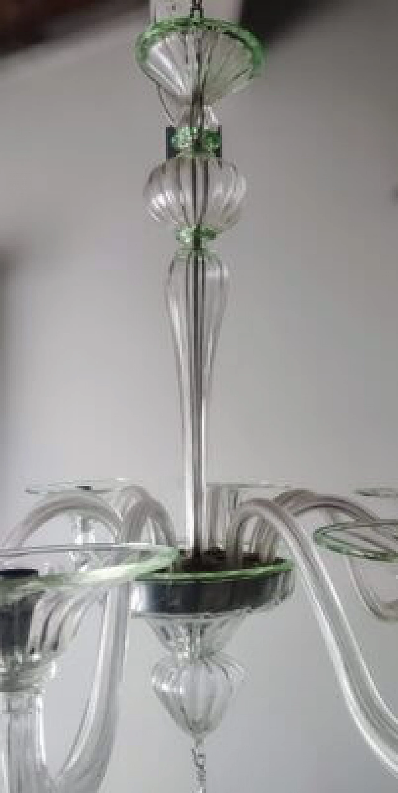 Transparent Murano glass chandelier with green details, 1980s 23