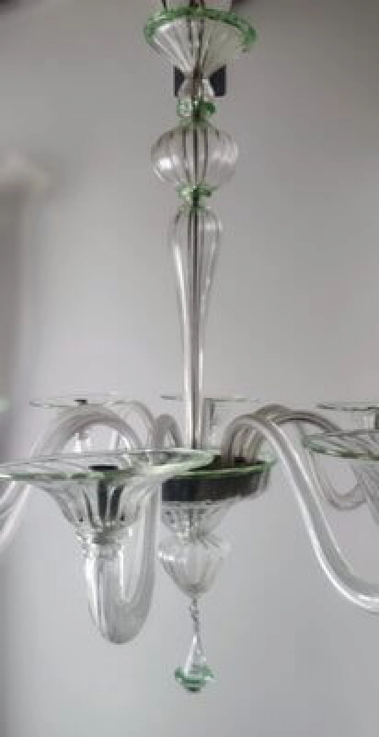 Transparent Murano glass chandelier with green details, 1980s 24