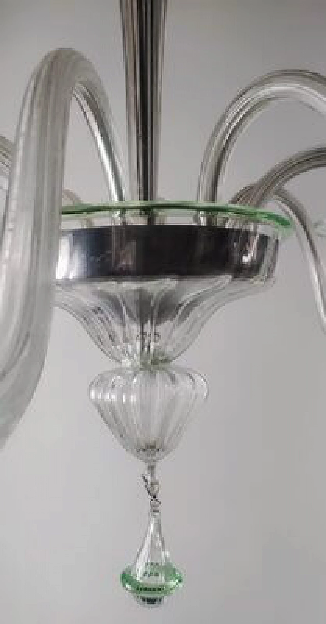 Lampadario in vetro di Murano trasparente con dettagli verdi, anni '80 25