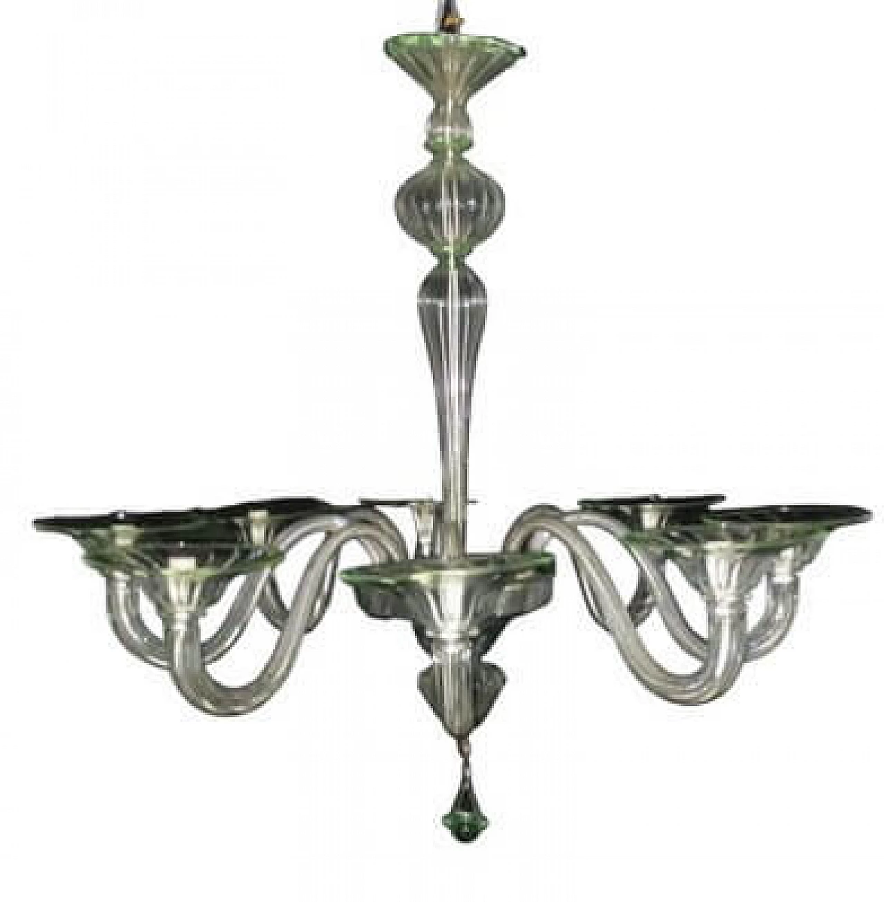 Transparent Murano glass chandelier with green details, 1980s 27