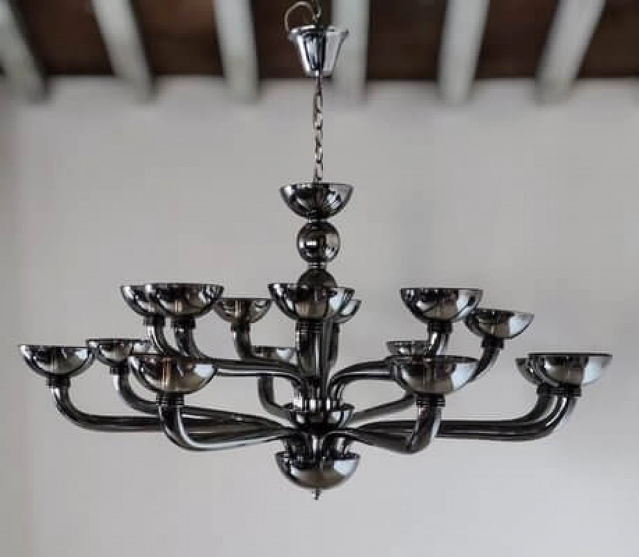 Chromed Murano glass sixteen-light chandelier 3