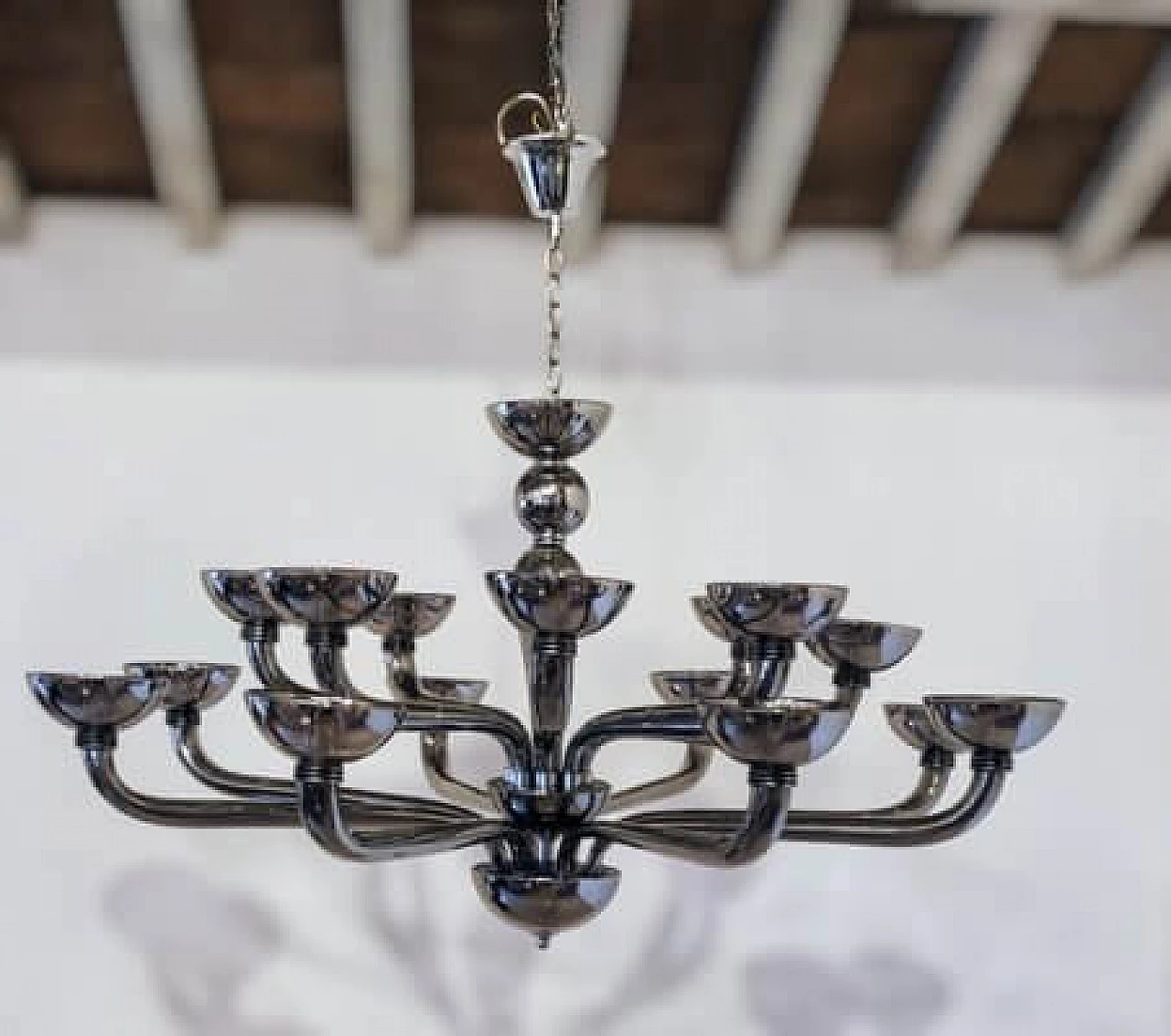 Chromed Murano glass sixteen-light chandelier 21