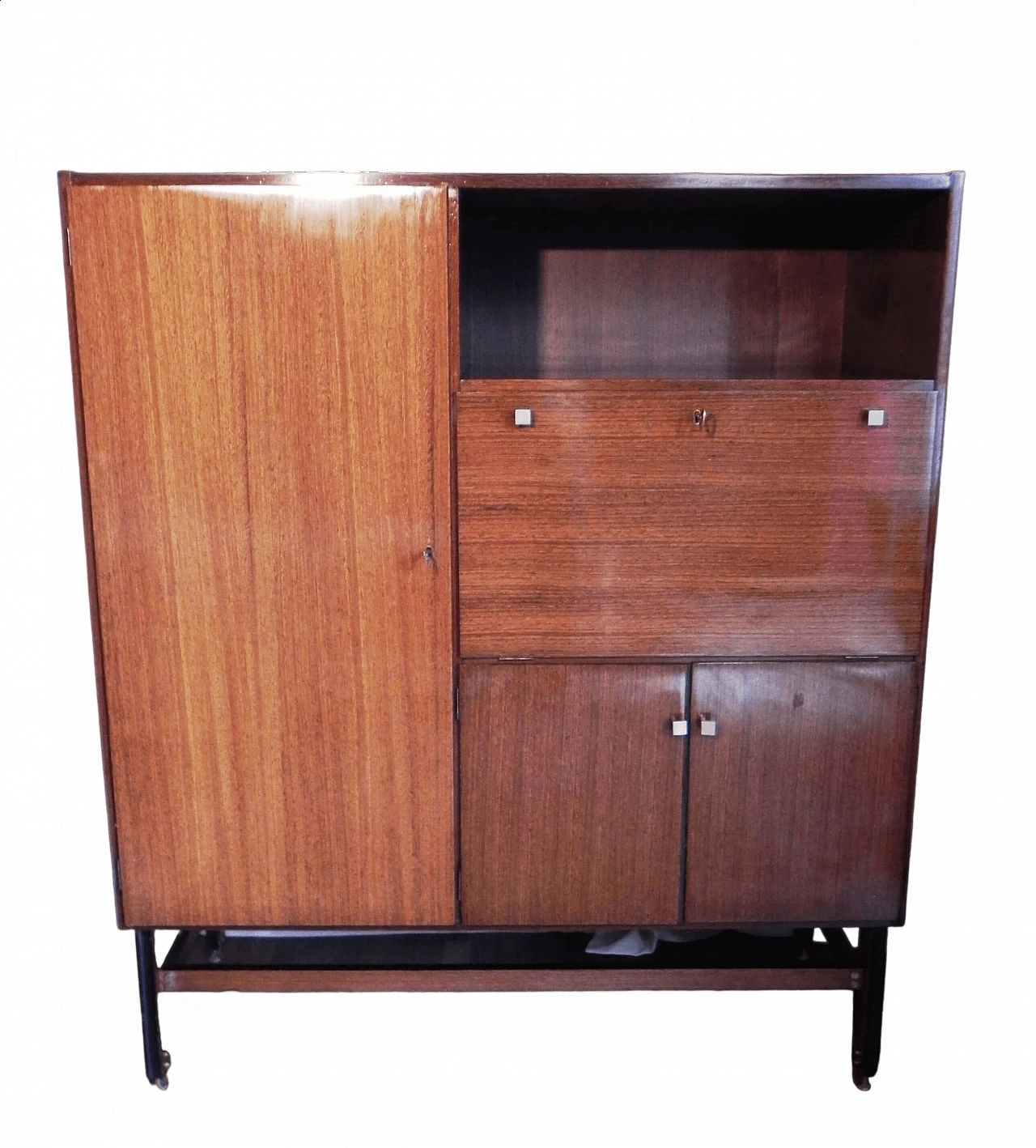 Teak veneered wood sideboard with bar compartment, 1950s 17