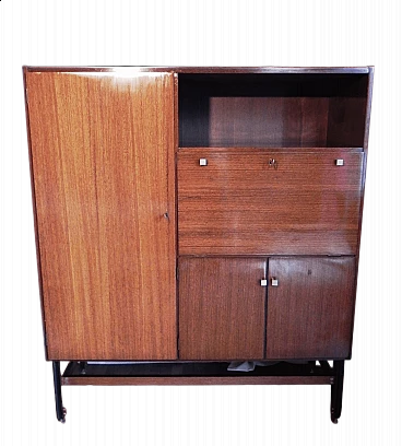 Teak veneered wood sideboard with bar compartment, 1950s