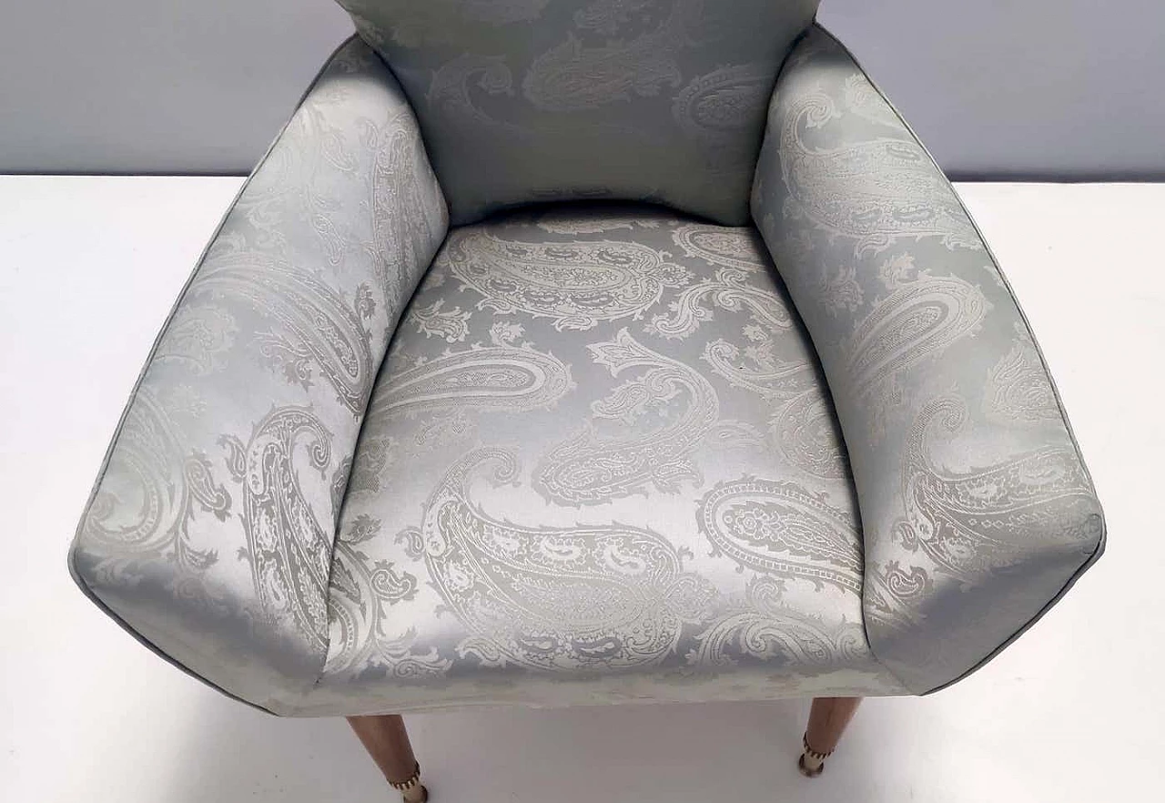 Pair of satin lounge chairs with walnut frame and brass feet, 1950s 11