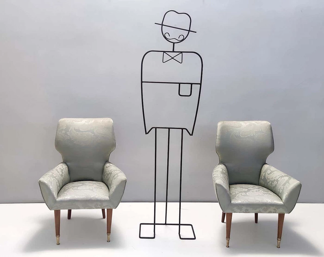 Pair of satin lounge chairs with walnut frame and brass feet, 1950s 14