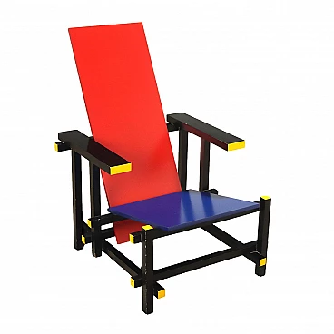 Wood armchair in the style of the Red and Blue by Gerrit Rietveld, 1980s