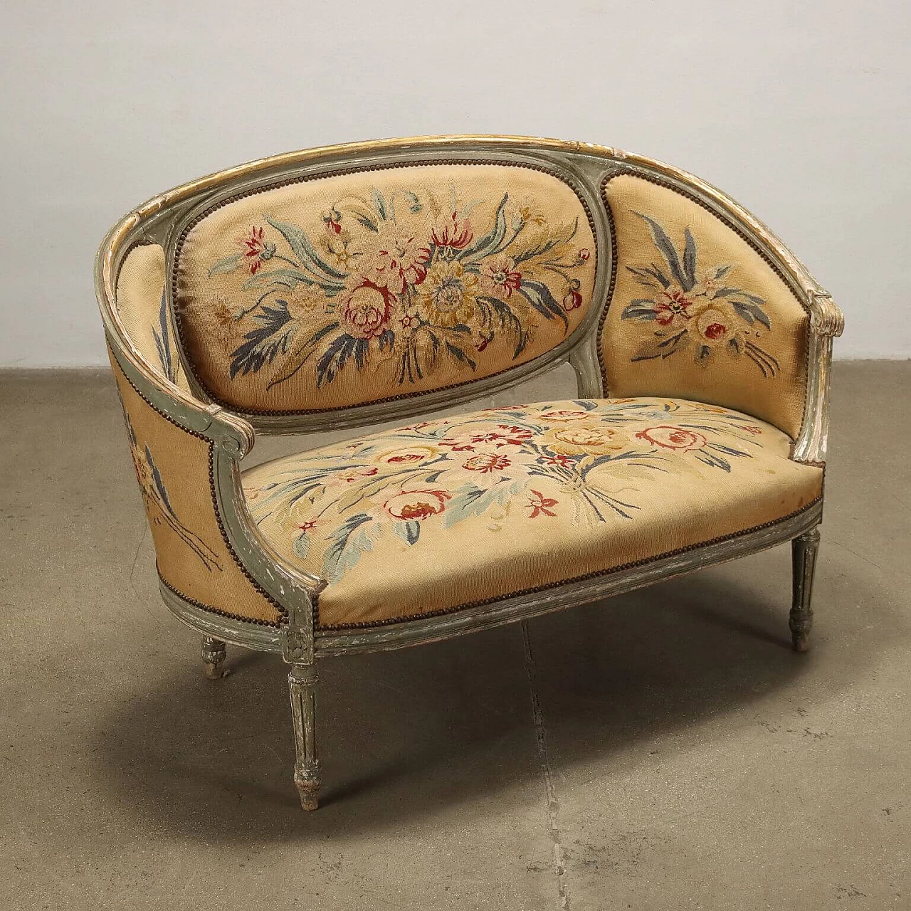 4 Neoclassical style lacquered and gilded wood armchairs and sofa, early 20th century 3
