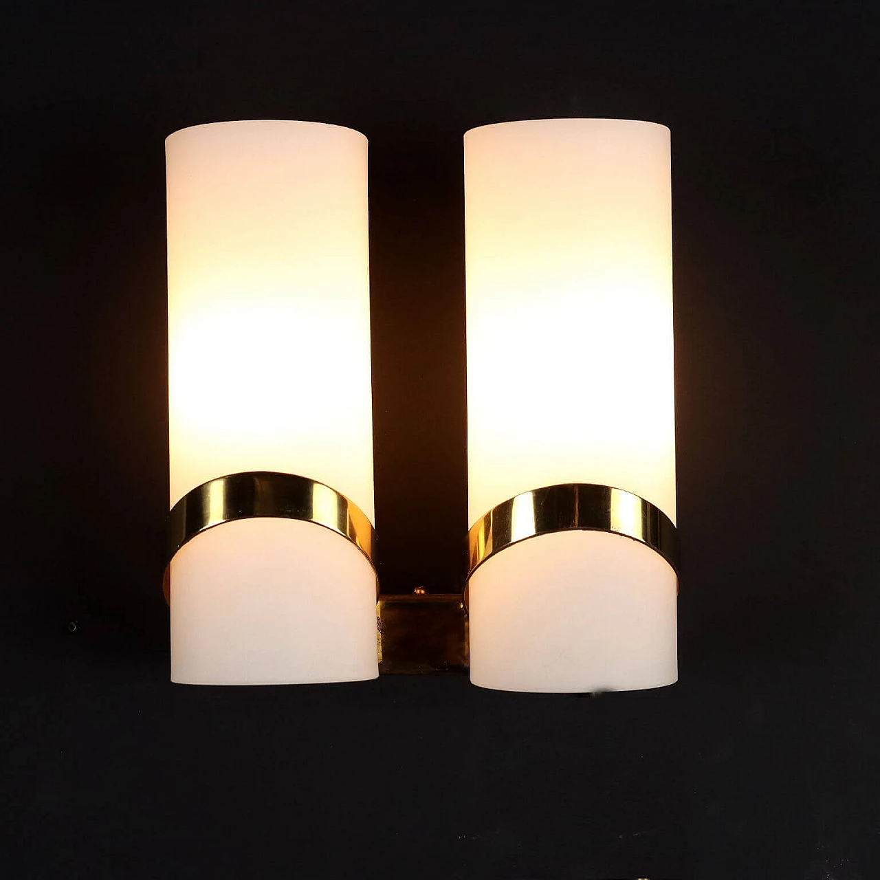 Pair of opaline glass and brass wall lamps, 1960s 1