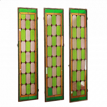 3 Art Nouveau iron stained-glass windows, early 20th century