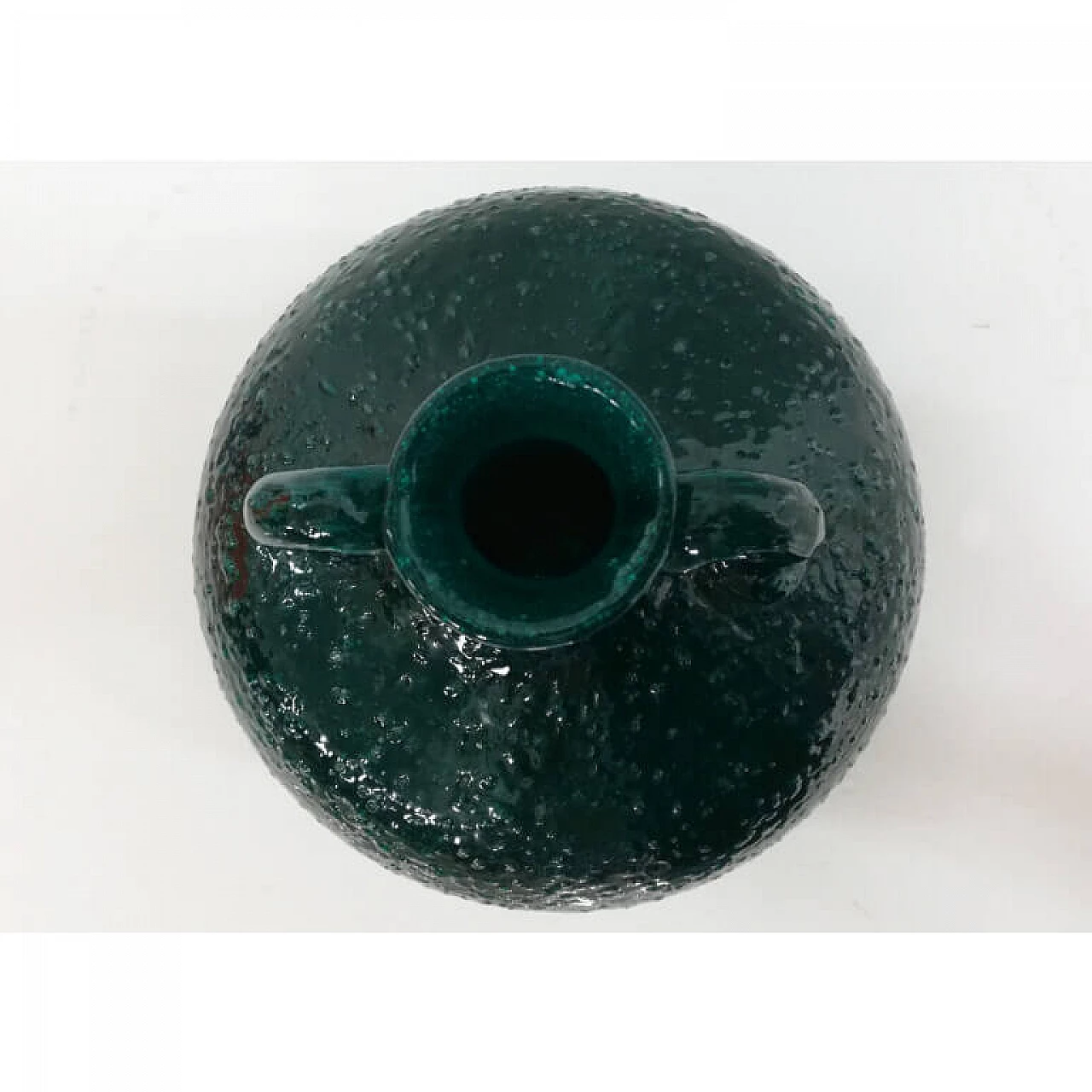 Vaso Biansato in vetro pulegoso verde di Murano di Seguso, anni '30 2